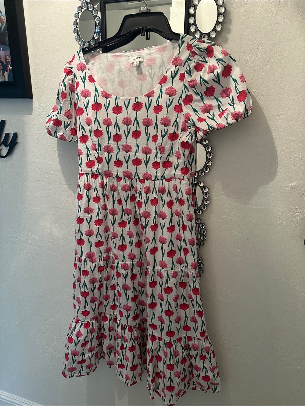 J. Crew Tiered Dress with Pink Floral Print EUC
